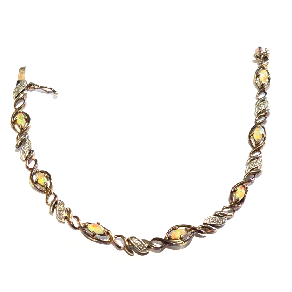 FAS 925 Sterling Silver Bracelet Fire Opal Twisted Vintage Statement Stones